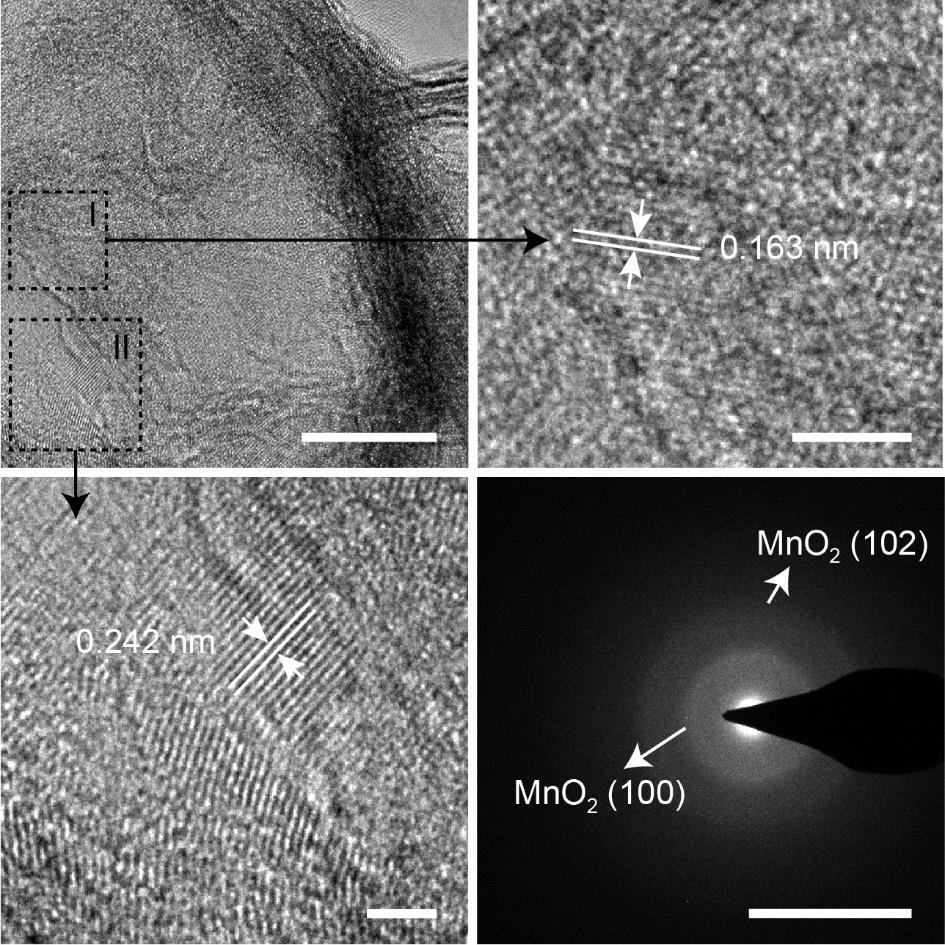 A B C D Figure S7. HRTEM images and SAED pattern of MnO 2 nanosheets, Related to Figure 3 (A C) HRTEM images.