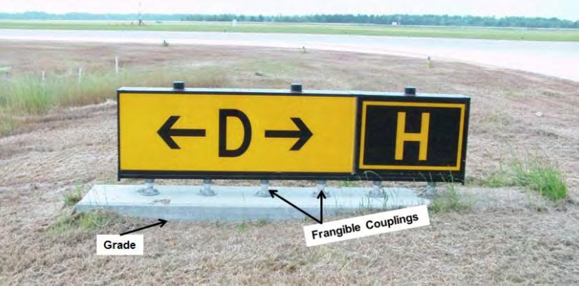 Airfield Signs This concrete sign base is not at grade, which makes the frangible coupling higher than