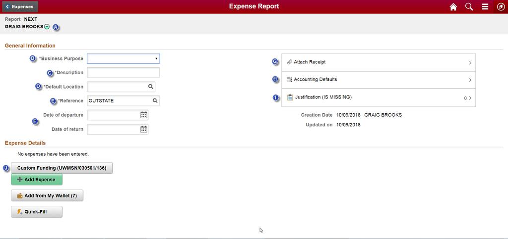 How to Create an Expense Report in e-reimbursement Note: A video demonstration can be found here. 1. Sign into e-reimbursement. 2. Click the Expenses tile, then Create Expense Report.