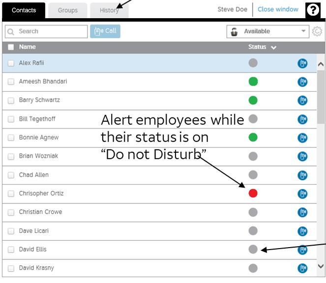 Quickly view the status of employees; green