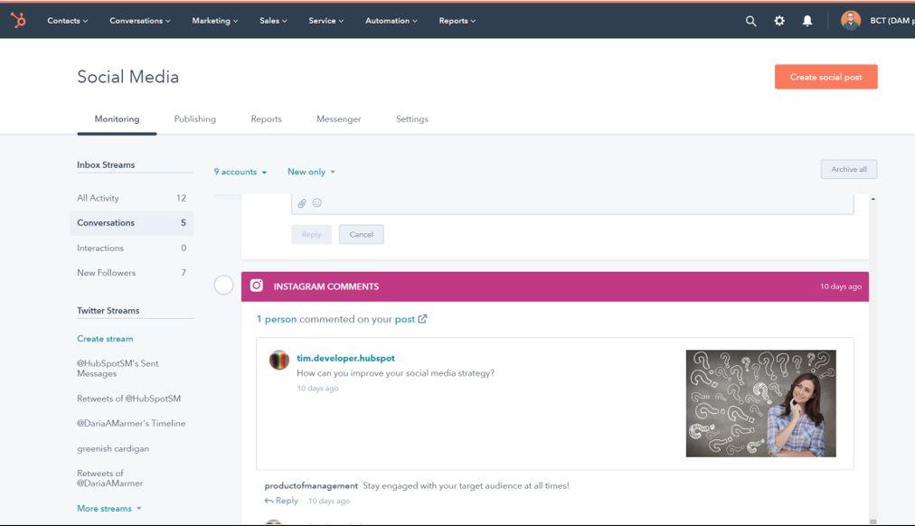 Marketing Hub Basic: Social Tools Link social interactions to real people in your database, so you can see deep context and prioritize conversations.