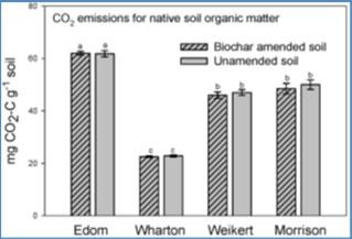 PA study: Findings Biochar stability Switchgrass biochar was stable in all four soils and did not impact the decomposition rate of the native soil organic matter, therefore long term C sequestration