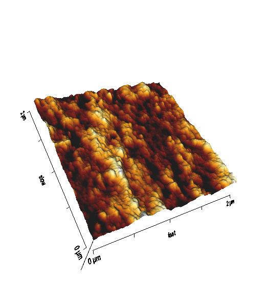 -673 K -673 K -573 K -573 K Figure 3.9: 3-dimensional atomic force micrographs (AFM) of vapor chopped () and nonchopped () MgO thin films of thickness 45nm for different oxidation temperatures.