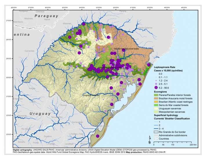 Results - Environmental Incidence rate for leptospirosis and ecoregions, Rio Grande do Sul, 2008-2012
