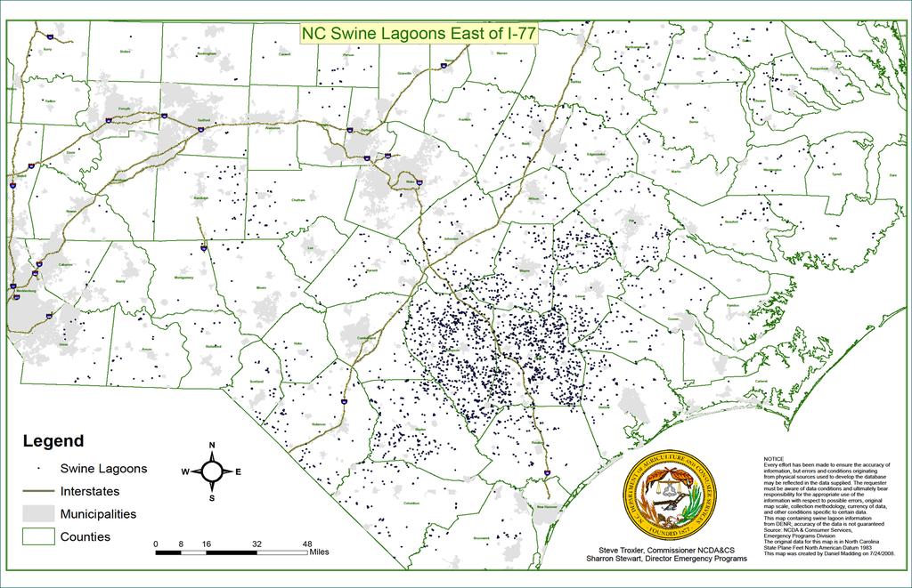 North Carolina Swine Lagoon Map Sprayfields conversion to
