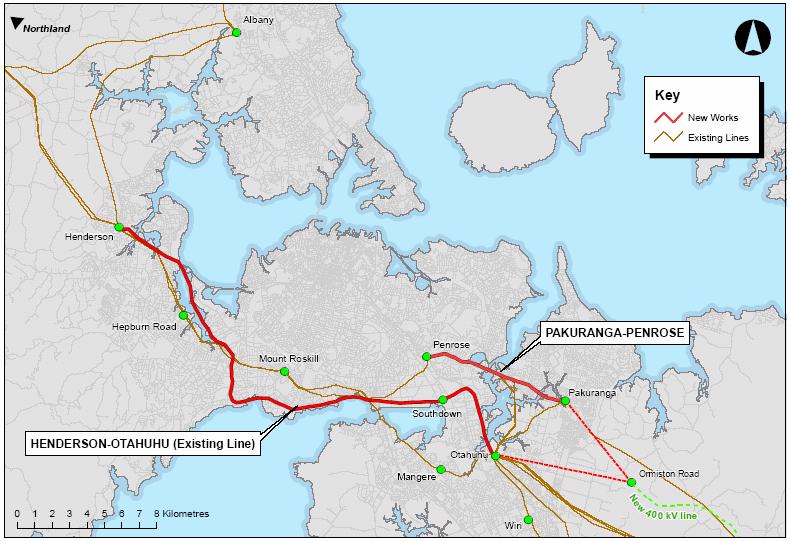 Identification and Consideration of Options Proposal 1 Figure 3-6: Transmission lines affected in the Greater Auckland area 220 kv Henderson Otahuhu A Line The 220 kv HEN OTA A line is the major