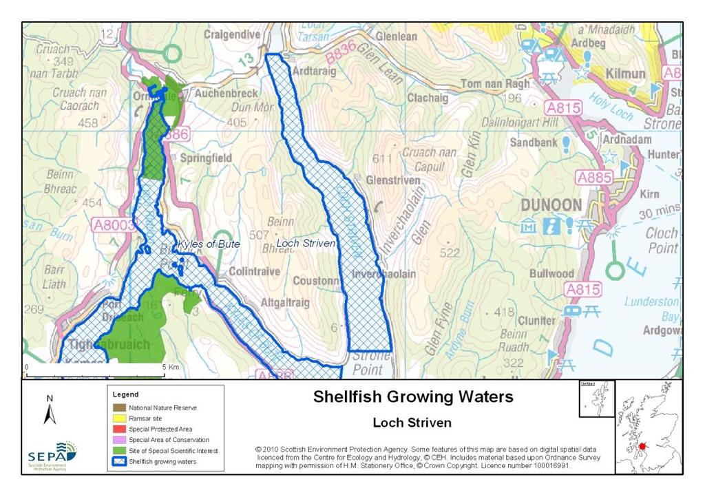89.4 Topography and Land Use Potential Diffuse Pollution Sources There are two major freshwater inputs to Loch Striven, the Glentarsan Burn and the Baliemore Burn, although both flow into Loch