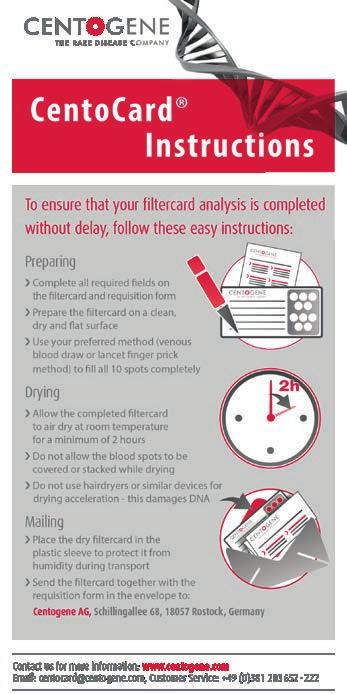 Detailed instructions for optimal blood spot preparation are provided on the filtercard itself.
