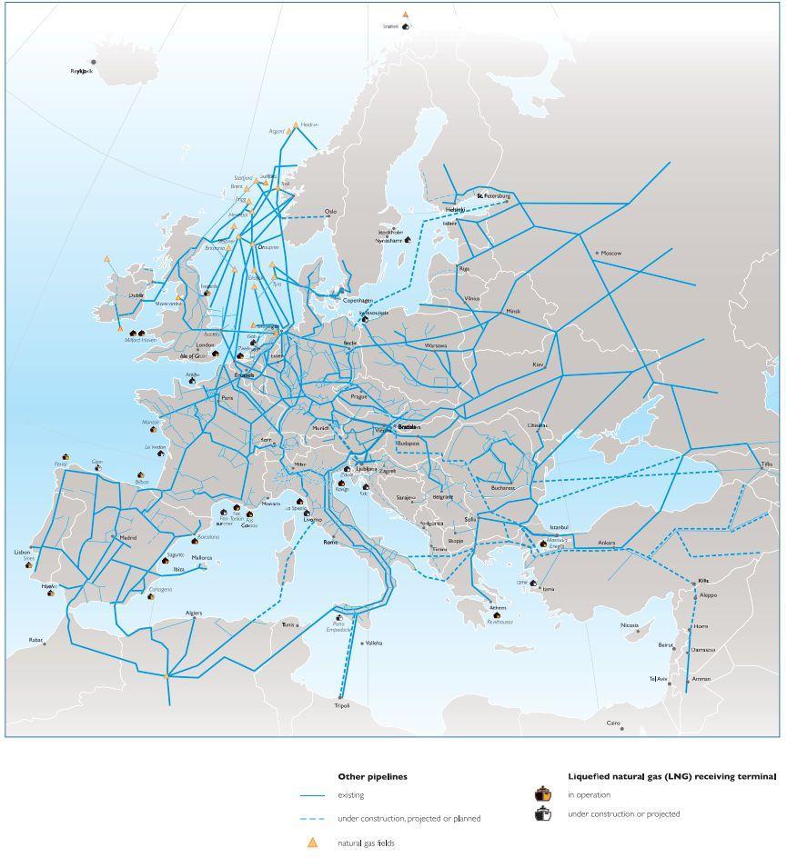 European gas pipeline network and LNG