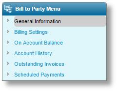 Managing Bill to Parties Page 4 1. In the main menu, select Billing then Bill to Parties. A list of all available parties is displayed. Tip: By default, only Active parties are displayed.