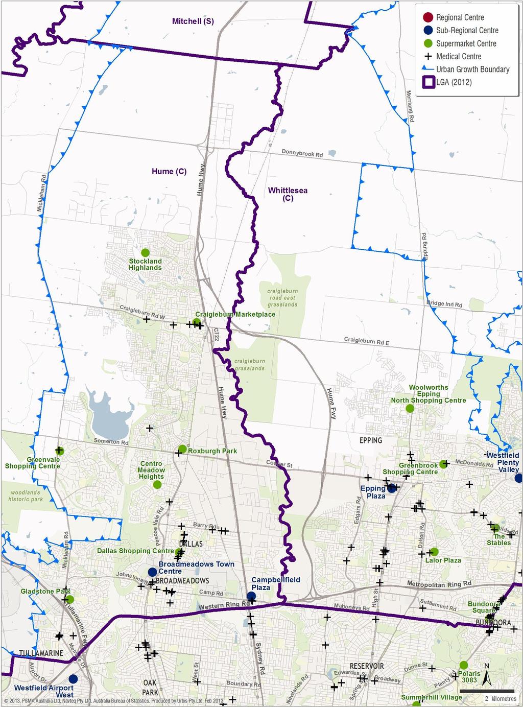 MEDICAL CENTRES AND ACTIVITY CENTRES IN HUME & WHITTLESEA MAP 7.