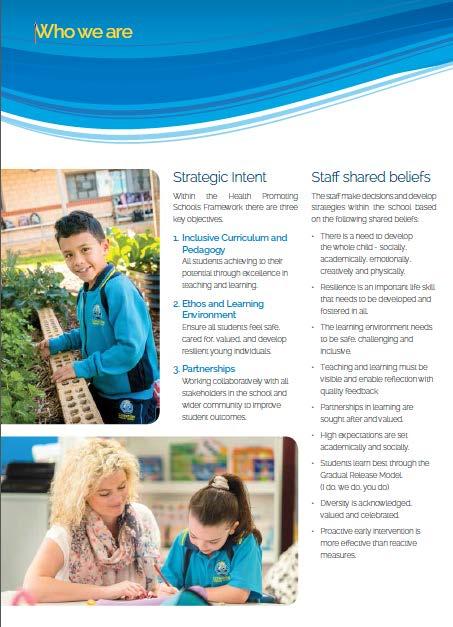Example A: Primary School uses its Business Plan to promote its shared beliefs and to set out the strategic intent across three areas: Inclusive Curriculum and Pedagogy.