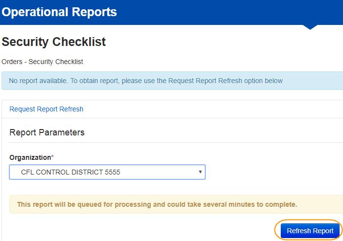 o Enter the report parameters such as organization or type of order (additional or initial).