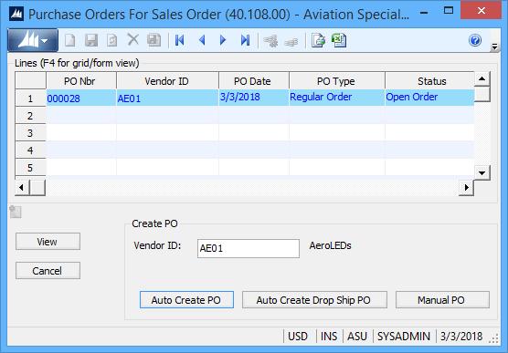 Purchase Order for Sales Order Populates