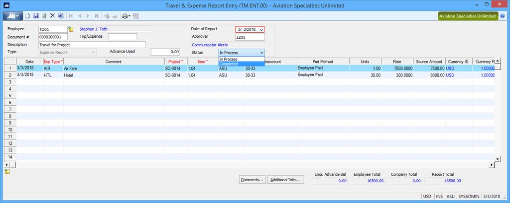 Time and Expense for Projects Travel & Expense Report