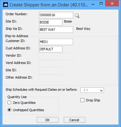 Shipper from Order button to