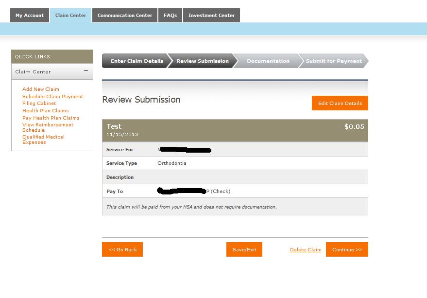 You now have the option to review your claim submission.