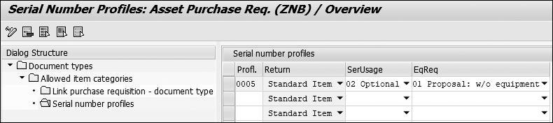 8 Serial Number Profile for Purchase Requisitions With these configuration steps complete, let s now test whether the SAP system can successfully create a newly configured purchase requisition of