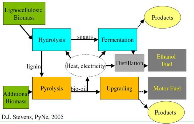 The potential role of fast pyrolysis Part of a sugars-based bio-refinery based on residue pyrolysis for fuel and, perhaps, products Incorporation into a gasification and chemical/fuel synthesis plant