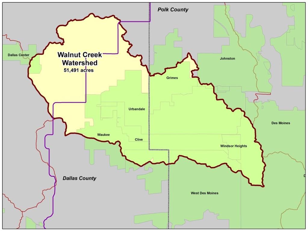 Background The Walnut Creek (HUC-10) watershed encompasses 52,643 acres in Dallas and Polk Counties.
