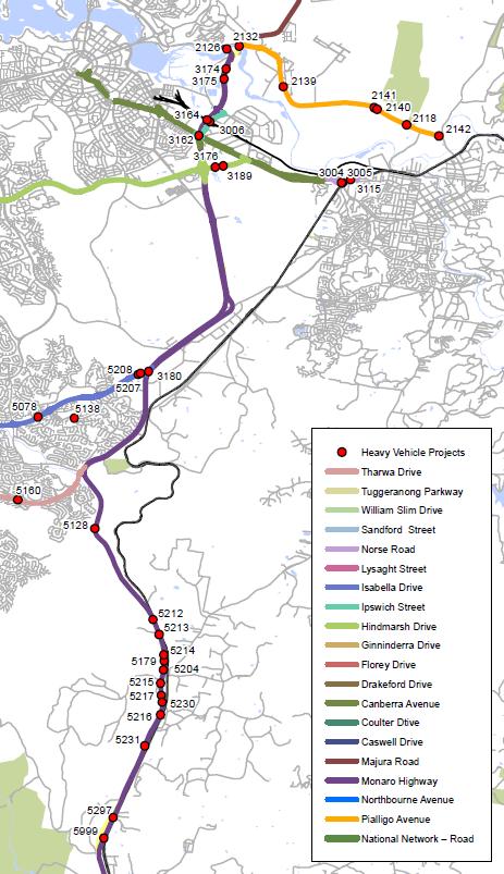 Review of selected projects conducted four bridge strengthening projects to ensure that all of the Monaro Highway was HML capable. Location of the bridge upgrades can be seen in Figure 3.5 below.