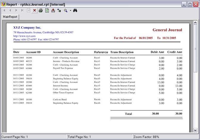 General Ledger Report After selecting the date range for the report, any desired account