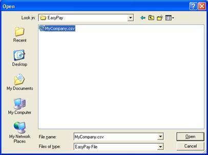 Click the Open EasyPay File ( CSV) button and select