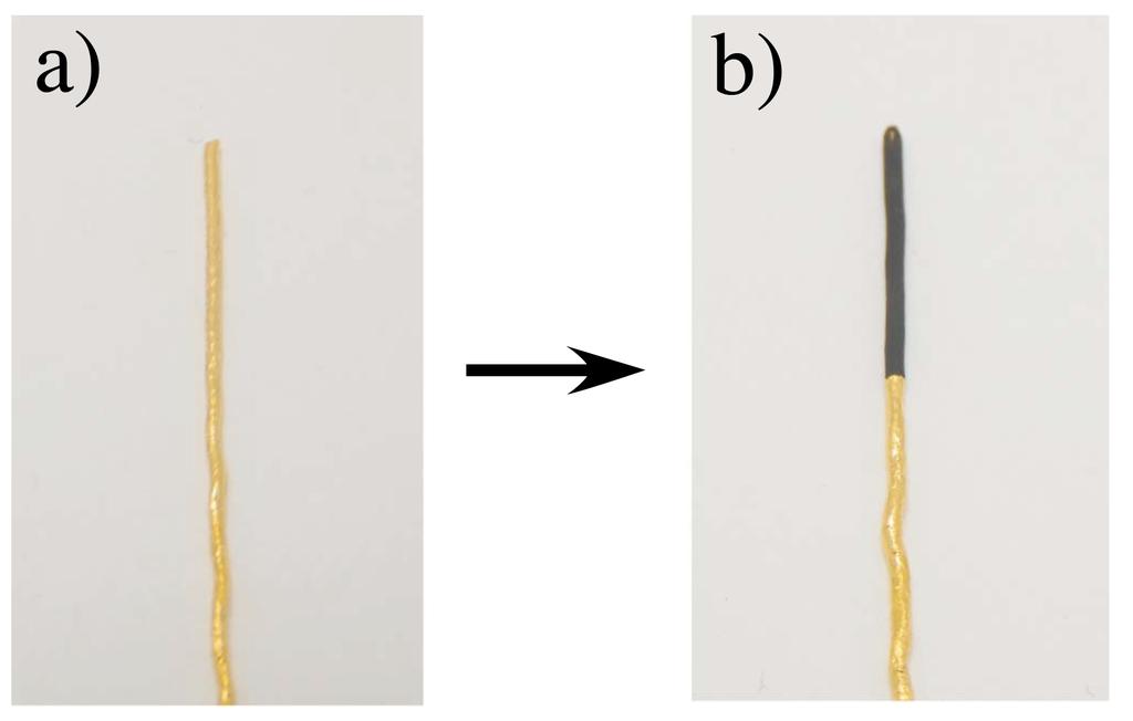 Fig. S1 Photographs of a gold wire (a)