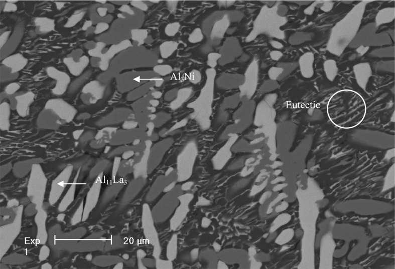 Effect of rare-earth elements on Al Ni R amorphous alloys Figure marked. 1. SEM back-scattered image of Al 87Ni 8La 5 ingot, the phases are Figure 2.