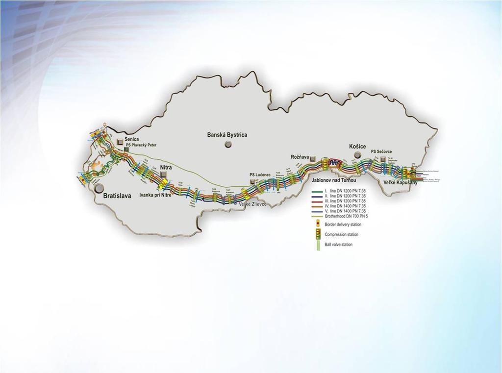 Slovak Gas Transmission System length of pipelines 2,200 km diameter of pipelines 1,200 and 1,400