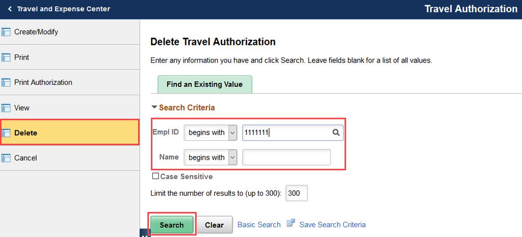 2. Click the Travel Authorization tile. 3.