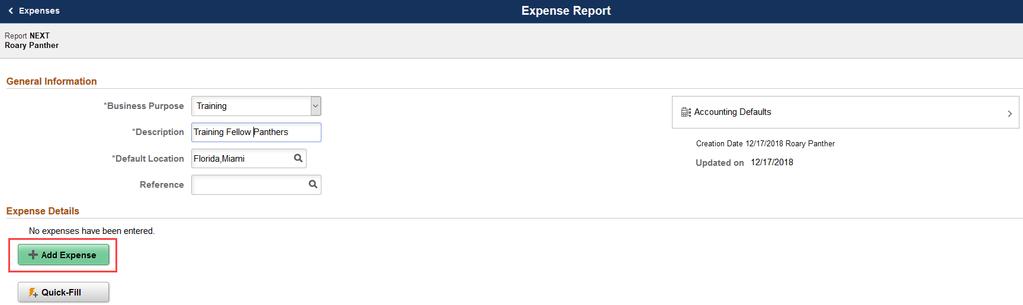 Adding Expense Lines All expenses incurred must be accounted for on an expense report.