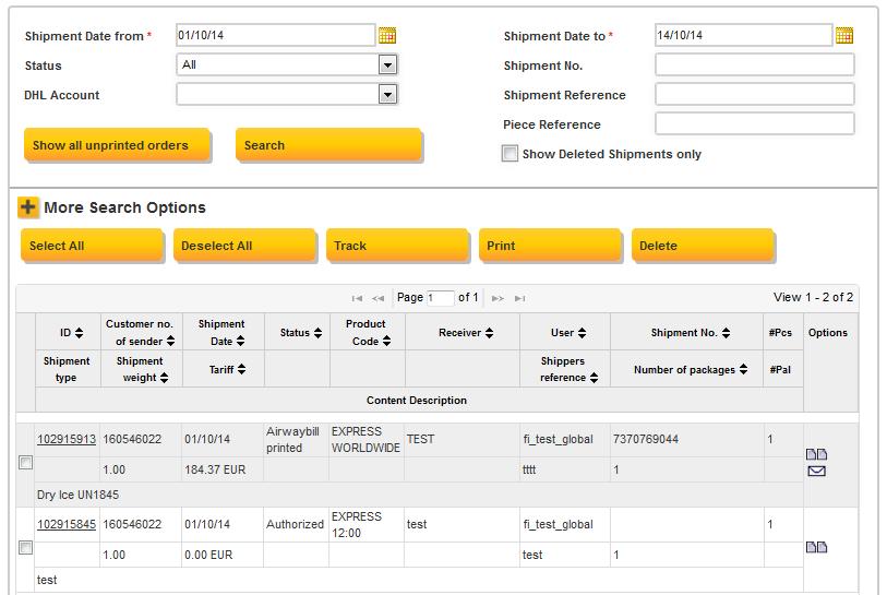 You can also select multiple shipments to be printed or tracked at the same time.