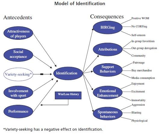 Marathon Figure 1 summarizes five factors that lead to fan identification: 1. Attractiveness of players 2. Social acceptance 3. Variety seeking (negative influence) 4. Involvement with the sport 5.