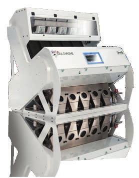 In the optical sorter, the feeding system carries seed through oblique chutes where the flow is