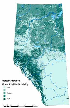 Mapping the Provincial Habitat Suitability of the Boreal Chickadee ABMI / BOREAL CHICKADEE Reference Habitat Suitability Current Habitat Suitability Change in Habitat Suitability Figure 3a.