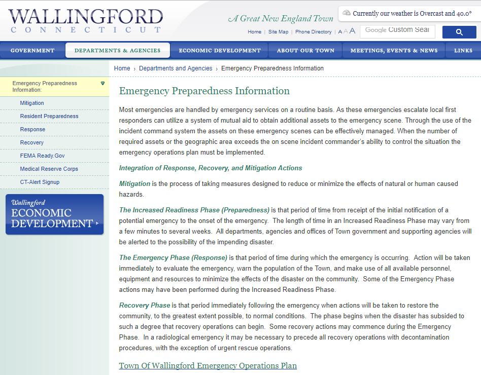 NEW MITIGATION ACTIONS Education & Awareness Programs Example: Town of Wallingford Emergency Preparedness Webpage Create webpage for
