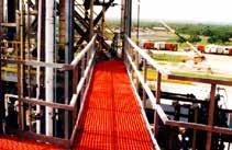 Vi-Corr vinyl ester resin Fibergrate molded grating and stair treads were chosen for its high corrosion resistance and ease of cutting.
