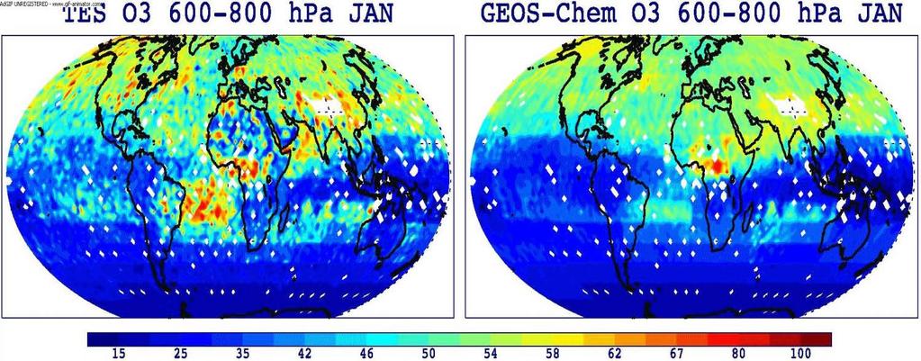 Global tropospheric O3 distribution by