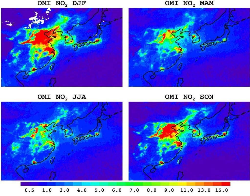Utilizing Satellite Measurements: East Asian pollution (Nitrogen Dioxide from OMI