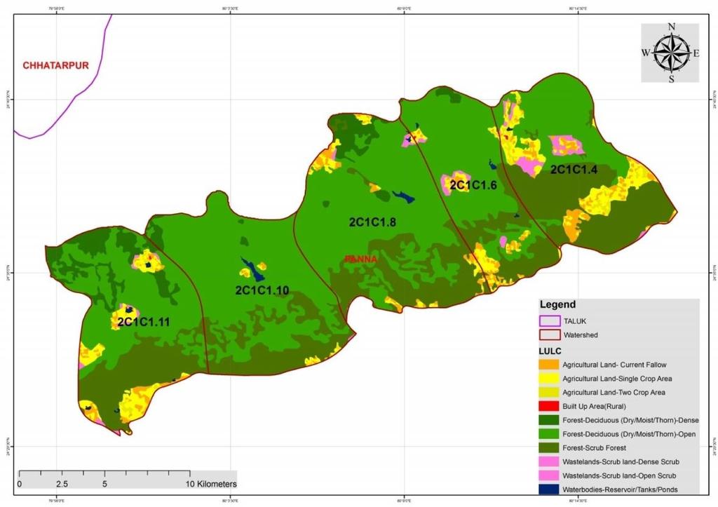 Figure 1.5: Land Use and Land Cover of Five Prioritized Sub-Watersheds (2C1C1.4, 2C1C1.6, 2C1C1.