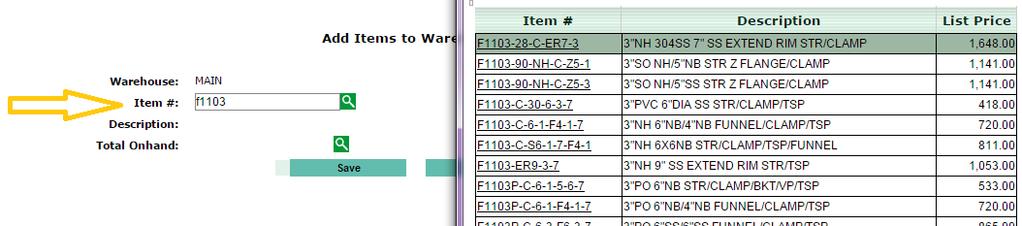 Add Items to Warehouse This module allows you to add part numbers to your warehouse so that you can view details and use them in Sales Order and