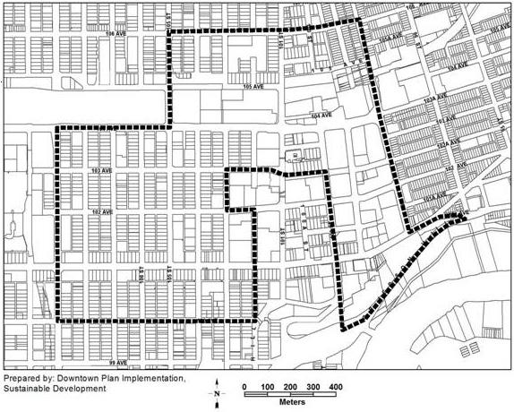 Schedule COMMUNITY REVITALIZATION LEVY REGULATION AR 141/2013 Thence Northerly along the center line of 97th Street to the center intersection of 106th Avenue and 97th Street; Thence Westerly along