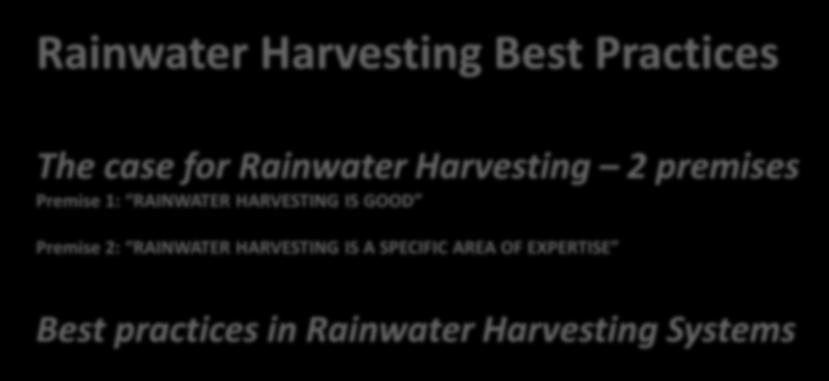 Academy 2016 (ongoing) Rainwater Harvesting The case for Rainwater Harvesting 2 premises Premise 1: RAINWATER