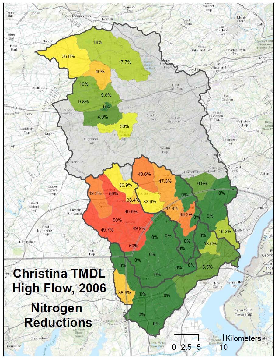 A pollution diet for the Christina River Basin Our study concentrates on areas with the largest nitrogen TMDL reductions A TDML is a calculation of the maximum amount of