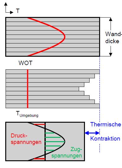 Basics of processing Internal stresses and warpage Internal stresses due to tool temperature Temperature distribution Warm core, cold next to tool surface Wall thickness After cooling: if all layers