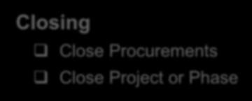 Closing Pre-Project Common Processes, Tasks, and Activities Closing Close Procurements Close Project or Phase Initiating