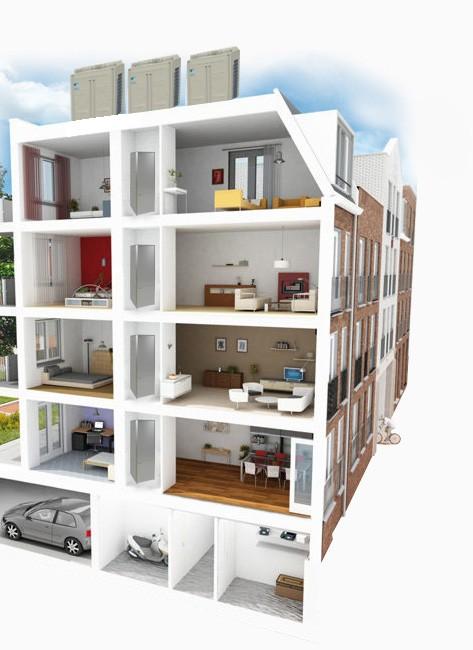 concept explanation Layout of the product: apartment with indoor unit and outdoor