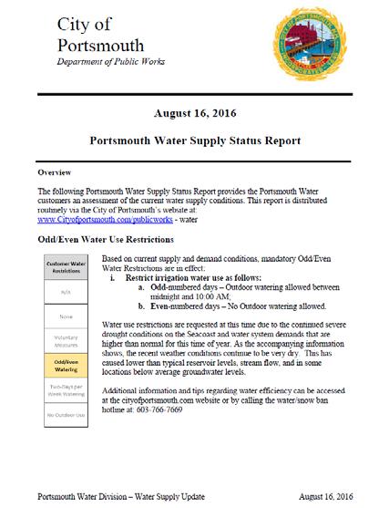 Water Supply Updates and Restriction Notices May 2015 Dry Conditions