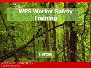 WPS for Agricultural Workers Forests Prepared by Betsy Buffington, Extension Program Specialist, Department of Entomology. Contact information: bbuffing@iastate.edu or (515) 294-1101.